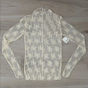 Free People Sheer Lace Long-Sleeve Top in Cream Size M